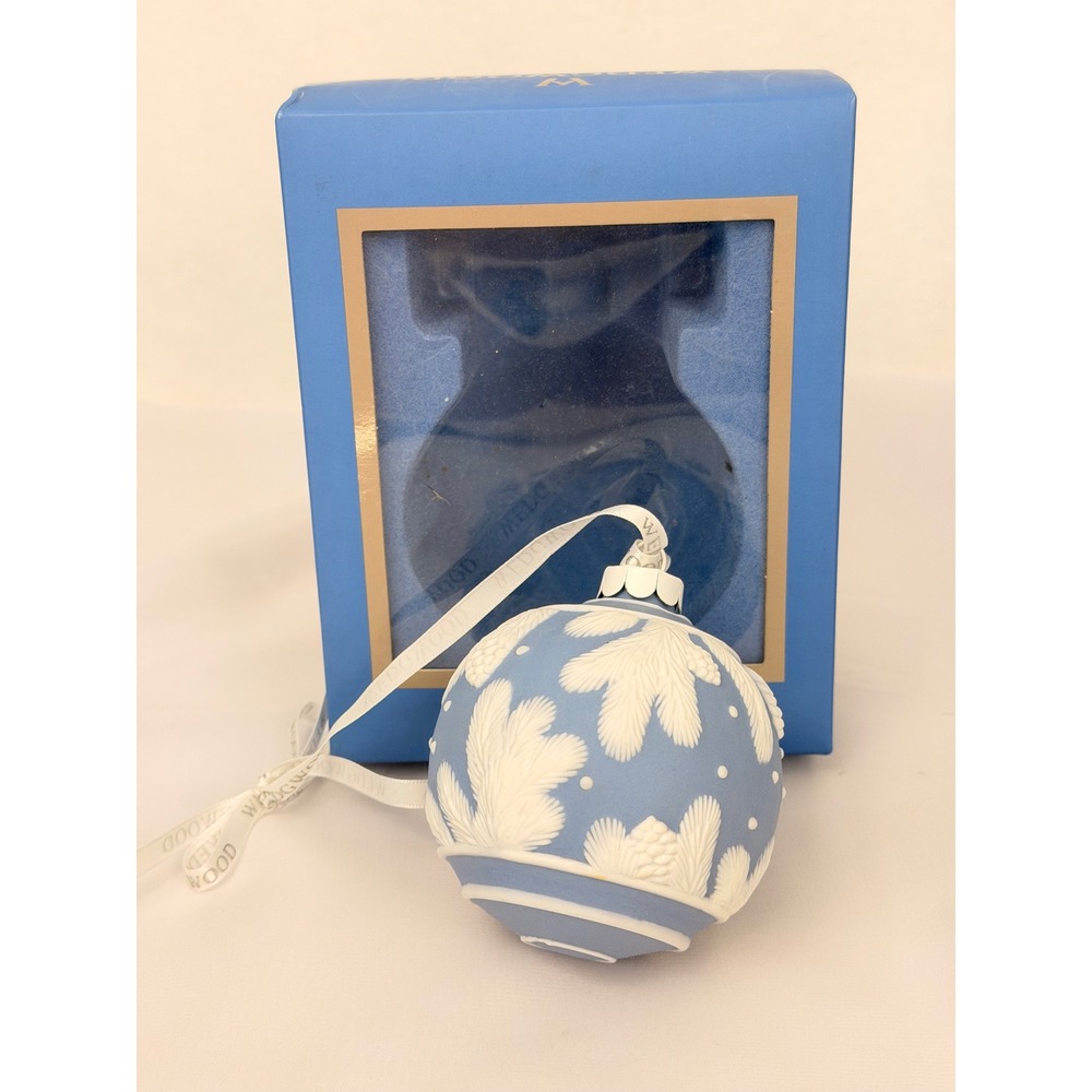 Wedgwood Blue Jasperware Pinecone Christmas Ball Ornament with Original Box
